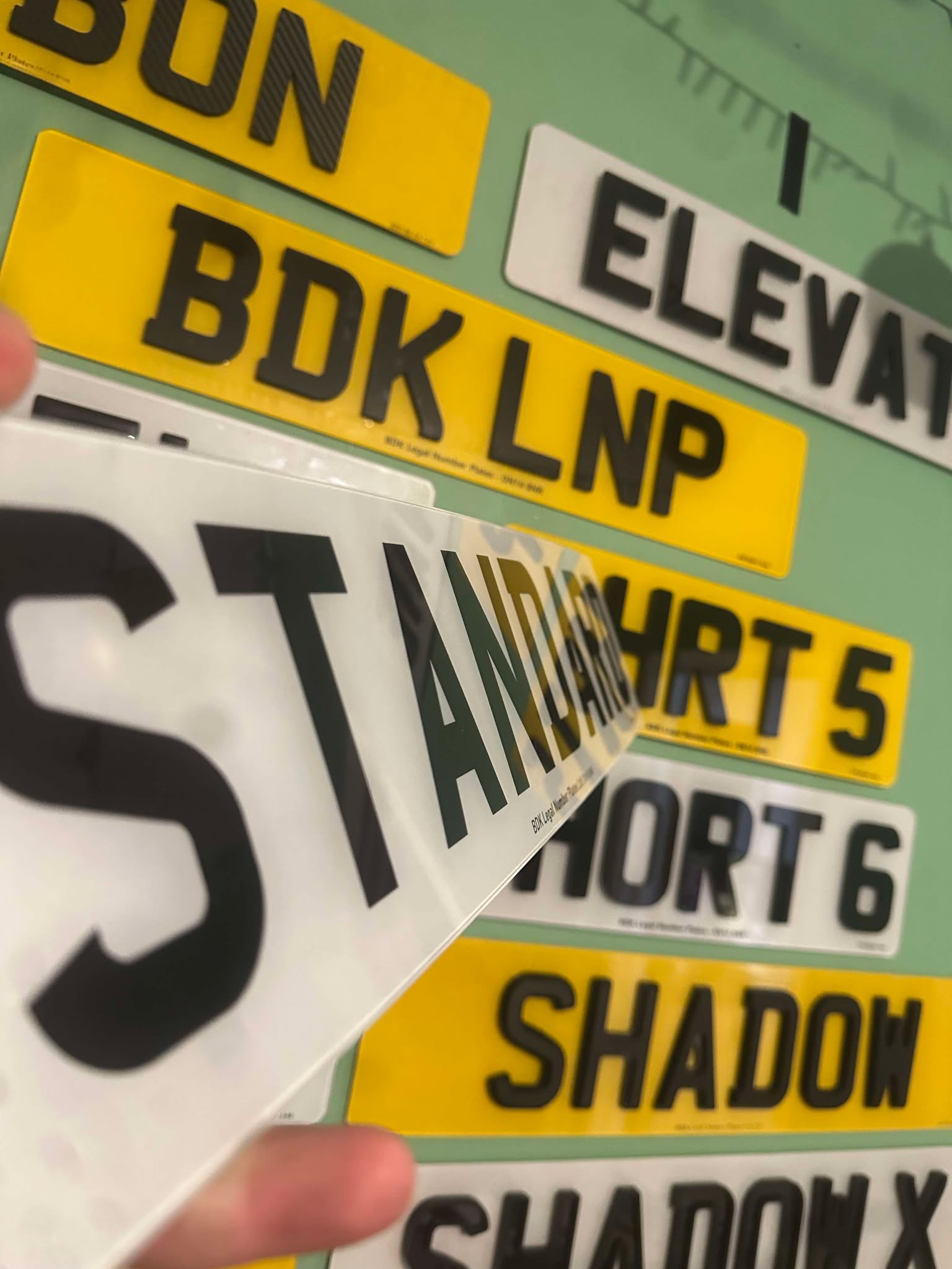 standard printed Number plates slanted view